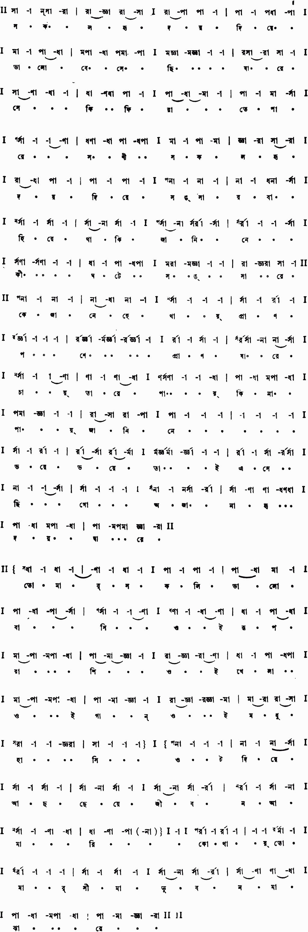 Notation sakal hridoy diye