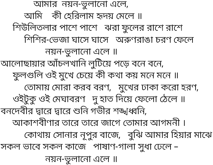 Tagore song amar nayan bhulano ele