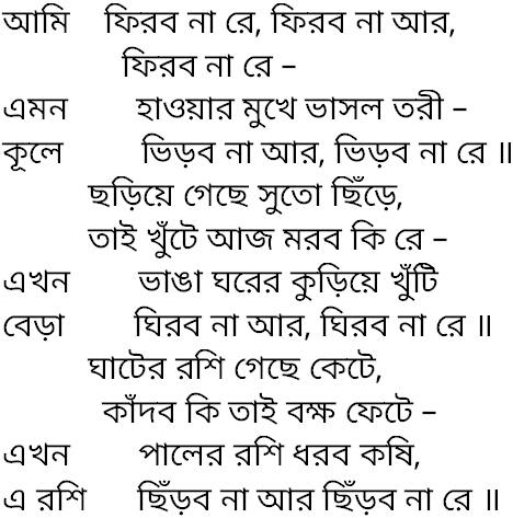 Tagore song ami phirbo na re