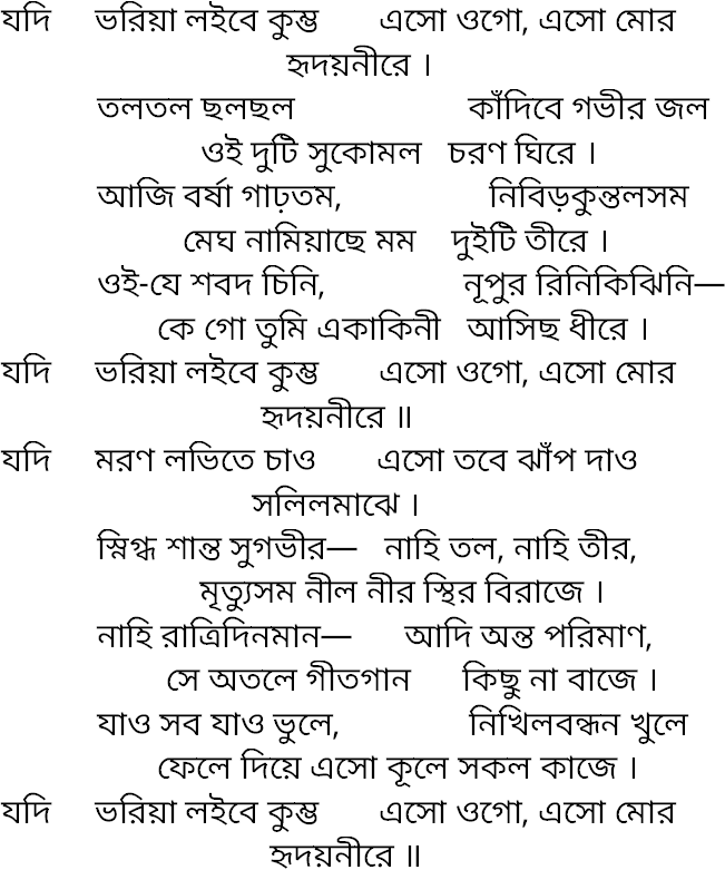 Tagore song jodi bhoriya loibe