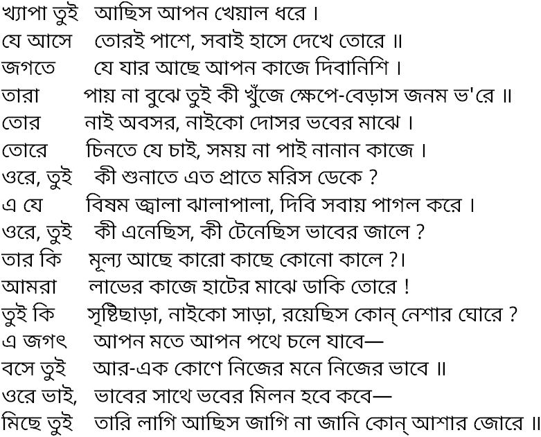 Tagore song khyapa tui achhis apon