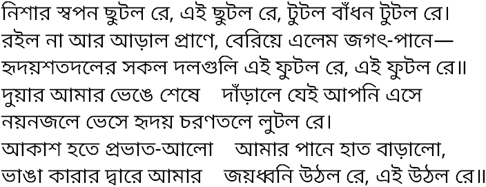 Tagore song nishar swapan chhutlo re