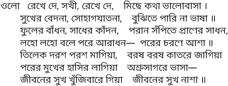 Tagore song olo rekhe de sokhi