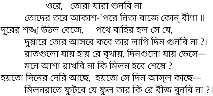 Tagore song ore tora jara shunbi na