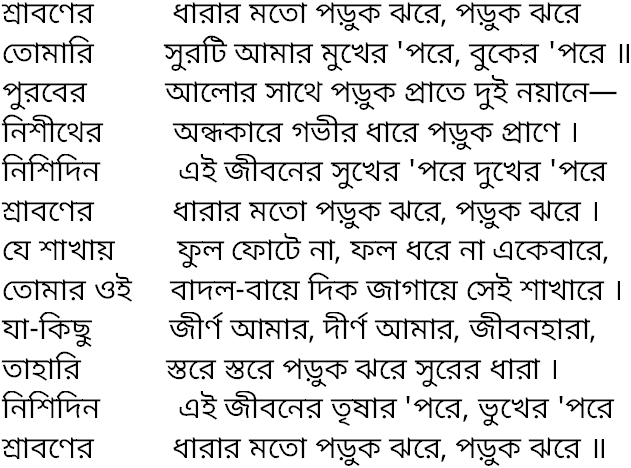Tagore song shrabaner dharar mato