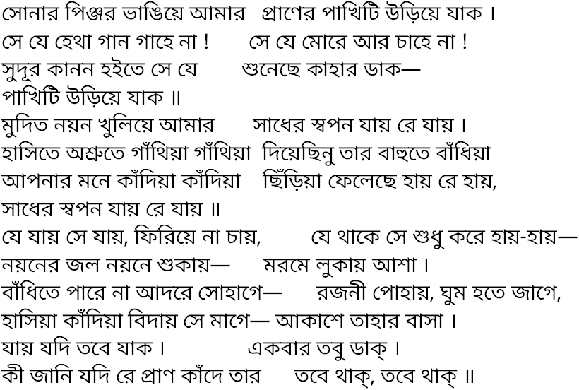 Tagore song sonar pinjar bhangiye