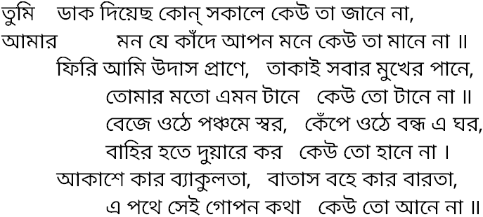 Tagore song tumi dak diyechho kon