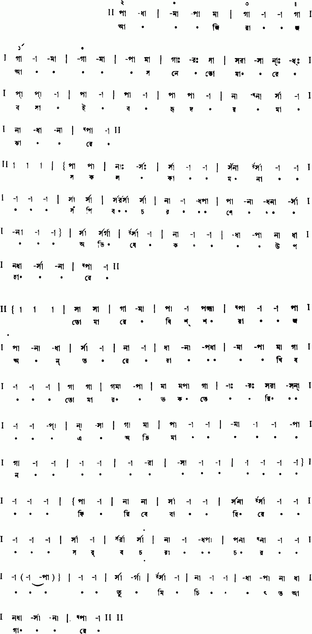 Notation aji raj asone tomare