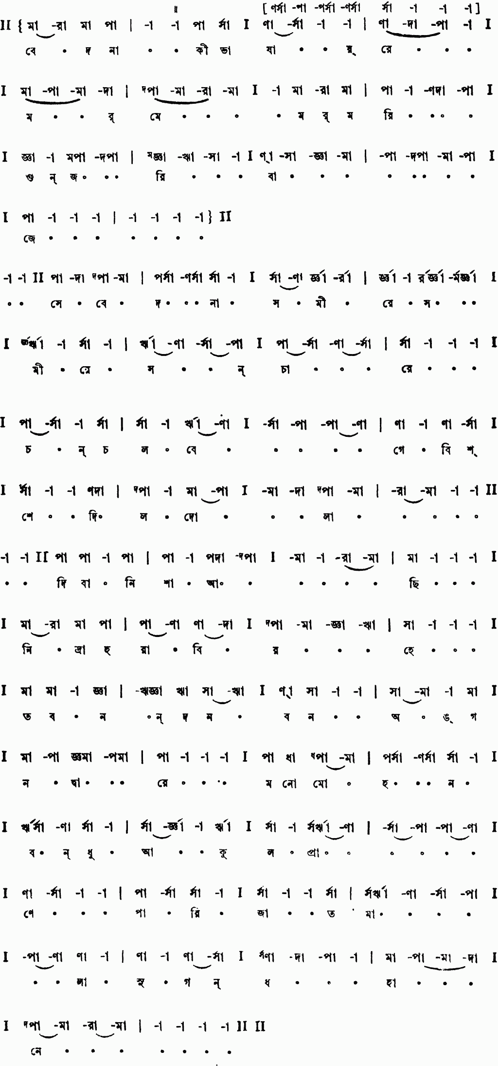 Notation bedona ki bhasay