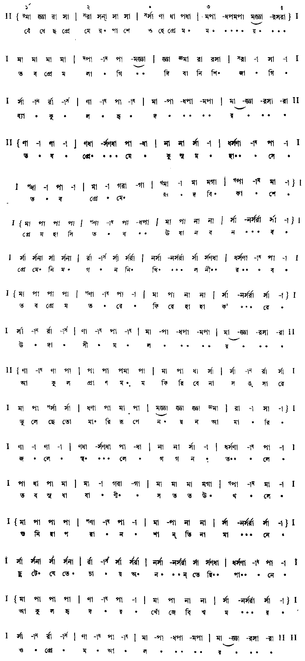 Notation bedhechho premer pashe