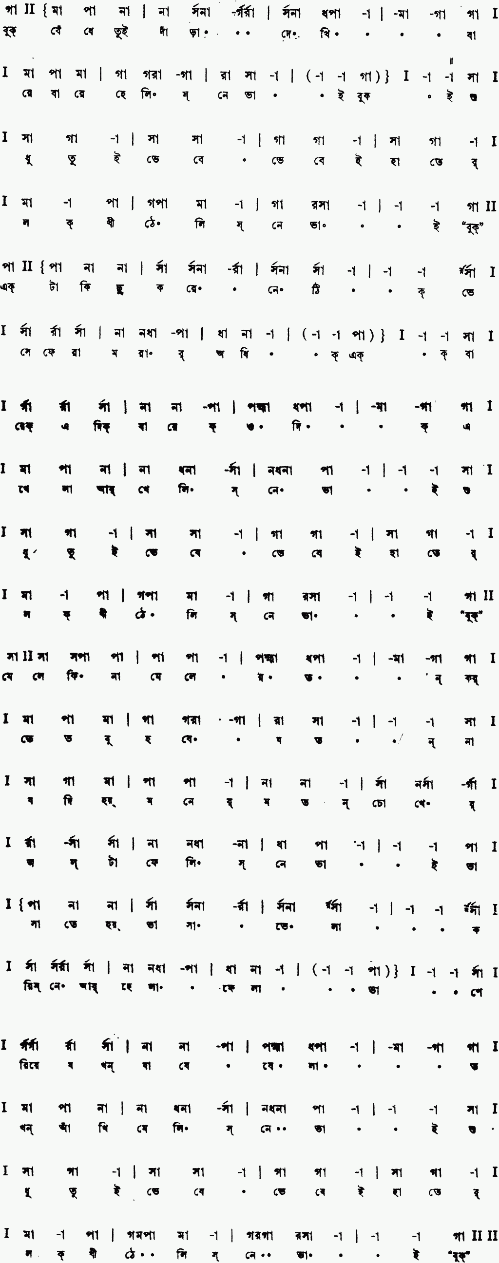 Notation buk bedhe tui