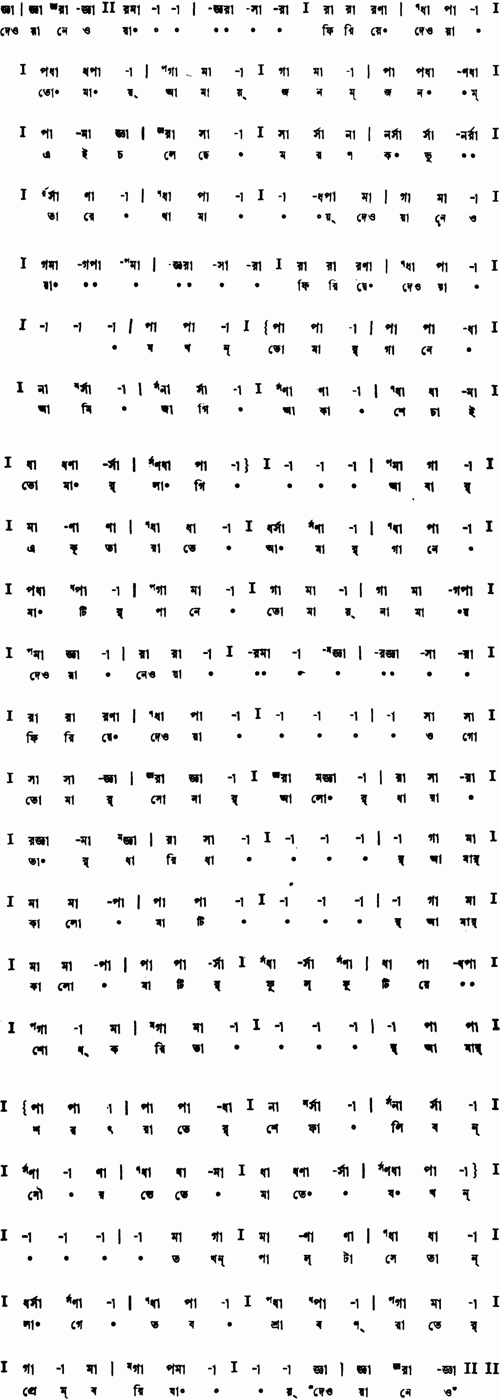 Notation dewa newa phiriye deoa