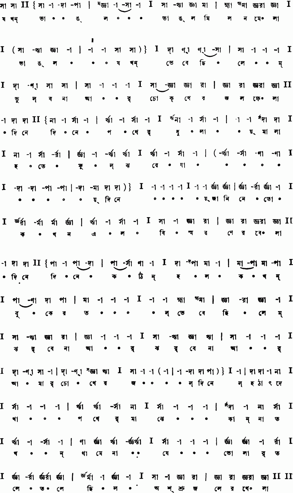 Notation jakhon bhanglo milon mela