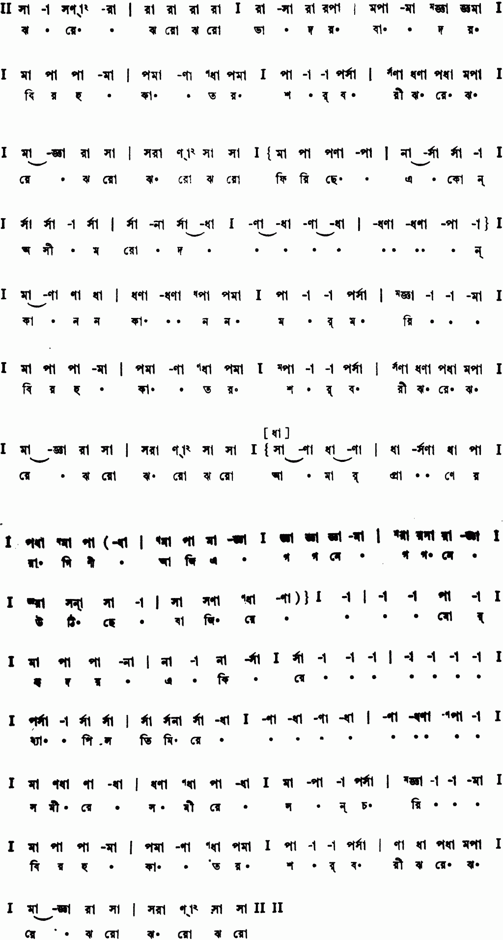 Notation jhare jharo jharo