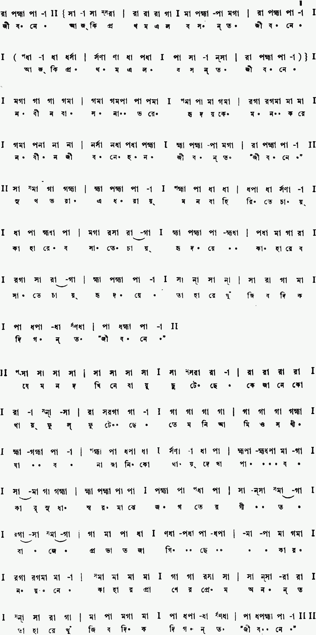 Notation jibone aj ki protham