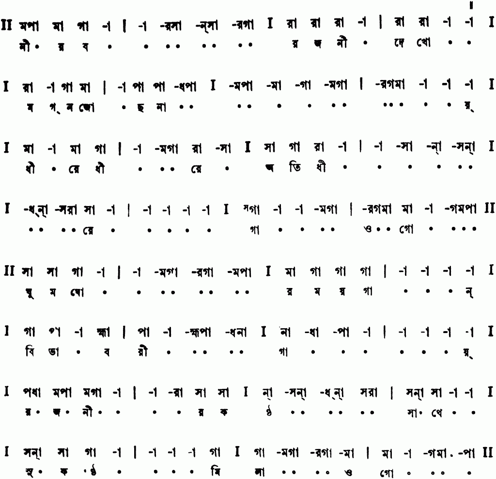 Alternate notation nirabo rajani dekho