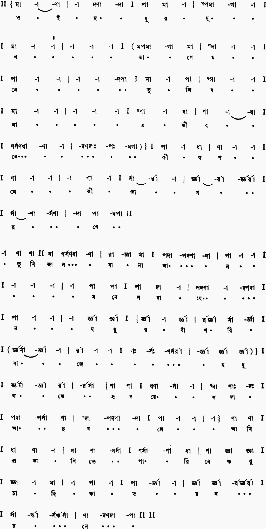 Notation oi modhur mukh jage