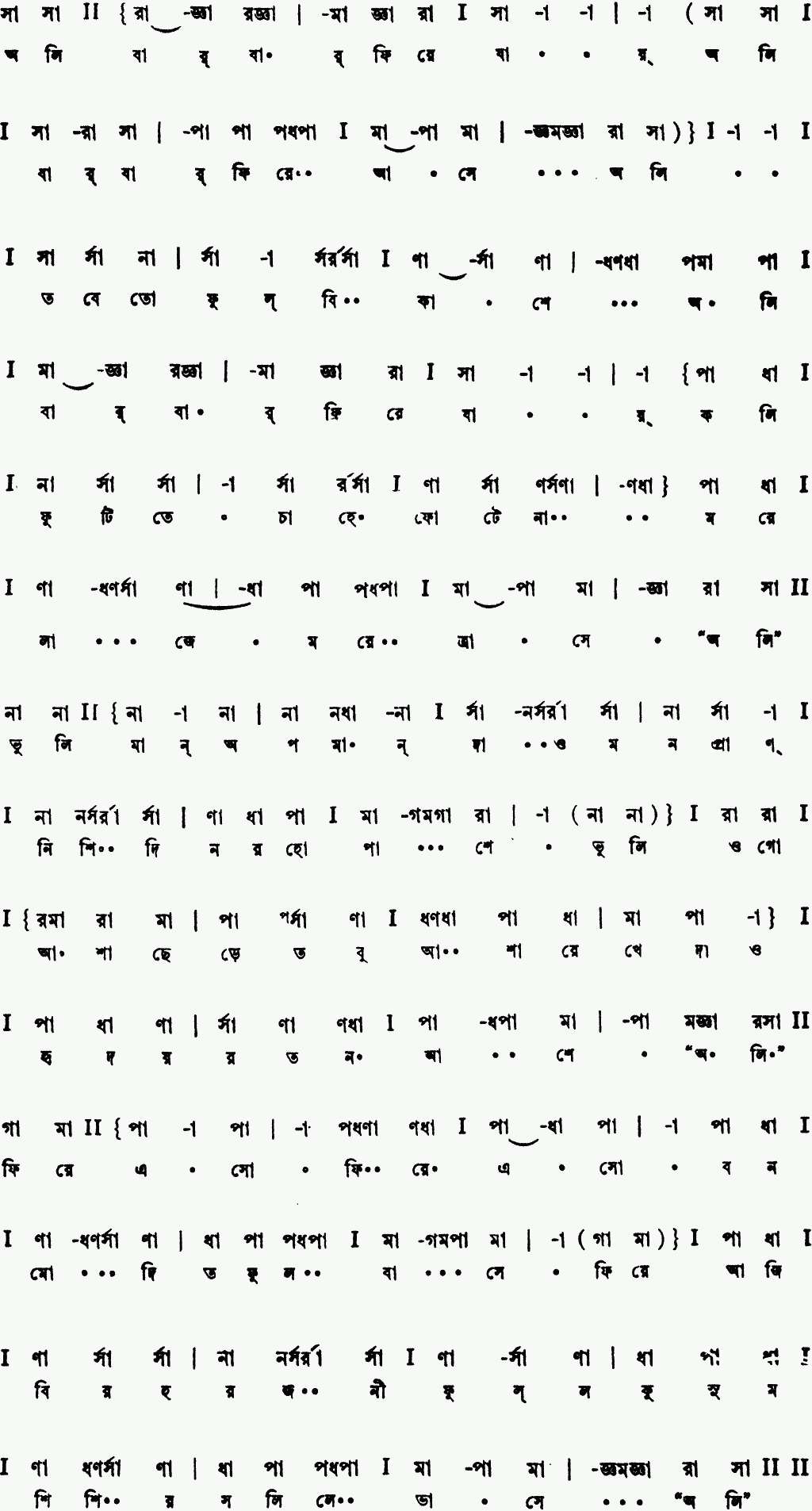 Notation oli bar bar phire jay