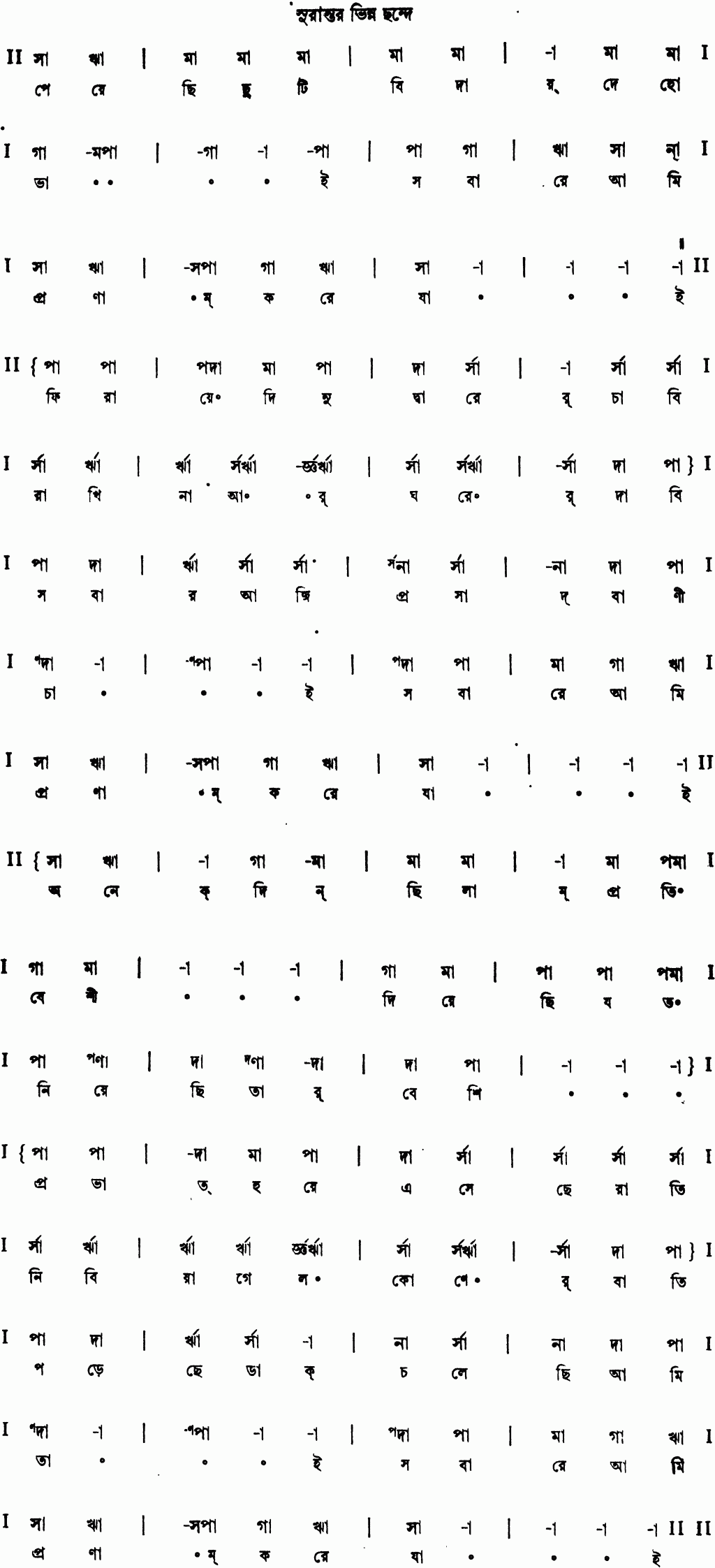 Alternate notation peyechhi chhuti biday