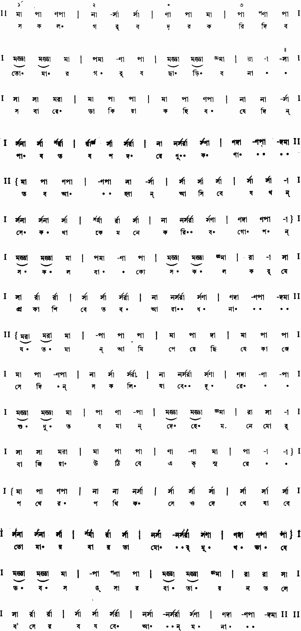 Notation sakal garbo dur kori