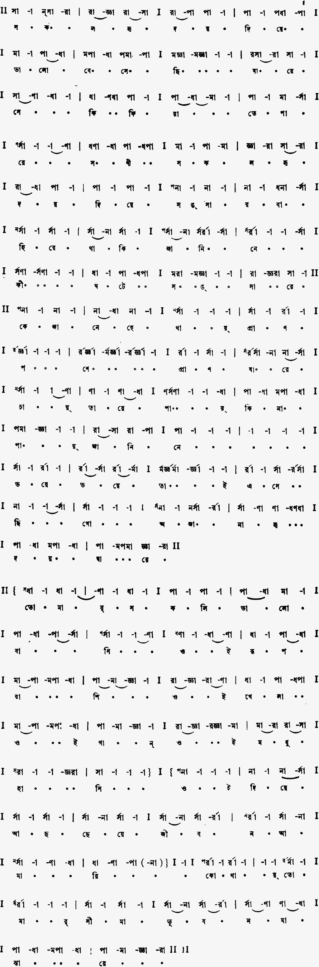 Notation sakal hridoy diye