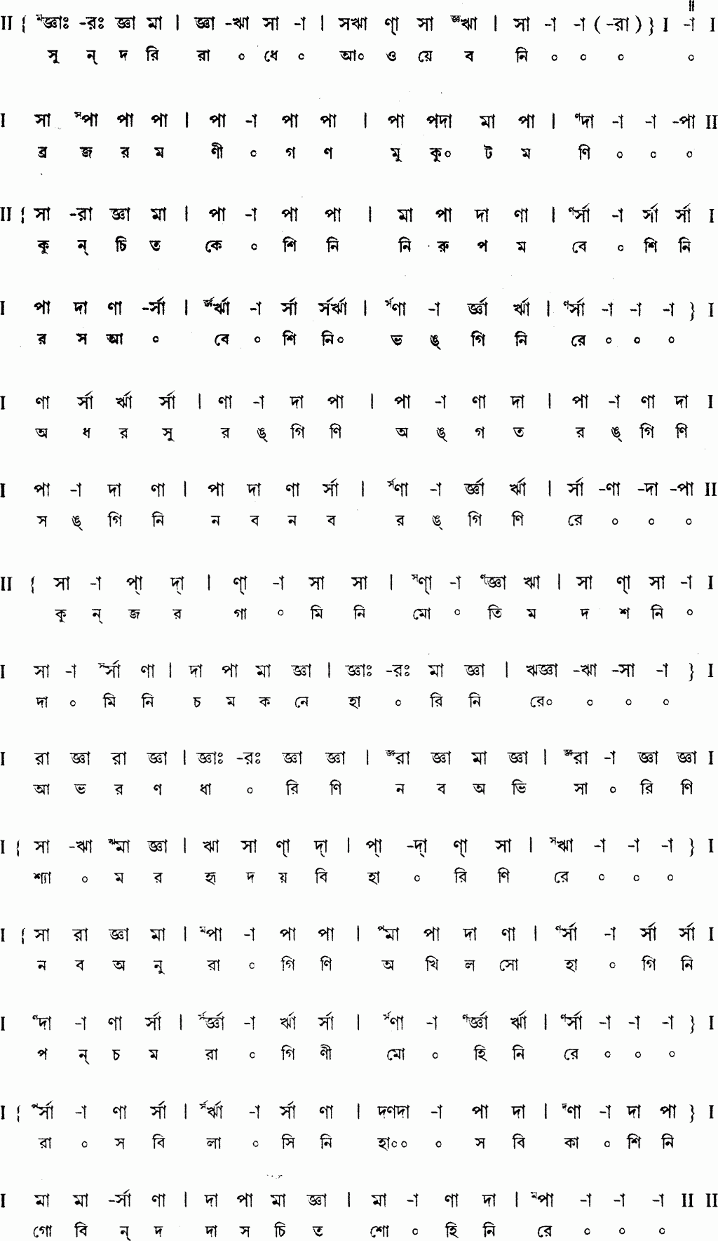 Notation sundari radhe awe boni