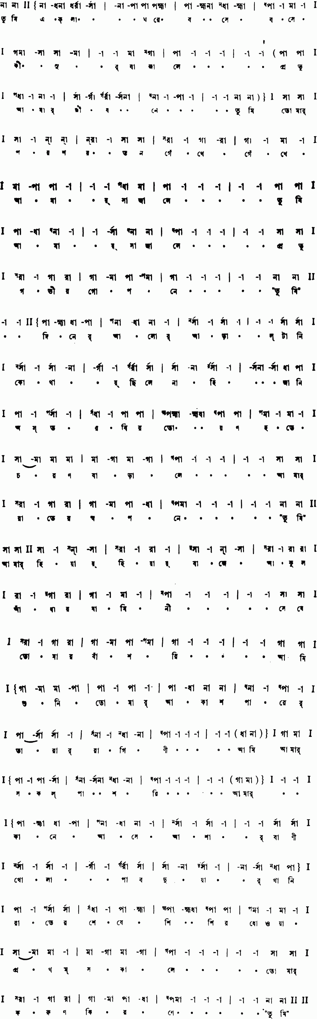 Notation tumi ekla ghore bose